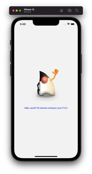 HelloFX iOS simulator